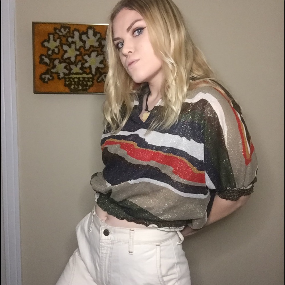 80s Sparkly Striped Crop Top